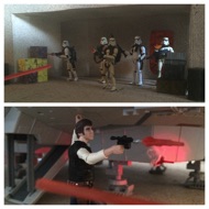 The Stormtroopers open fire, trying to cripple the Millennium Falcon before she can take off. Han pulls out his blaster and defends his ship. #starwars #anhwt #toyshelf